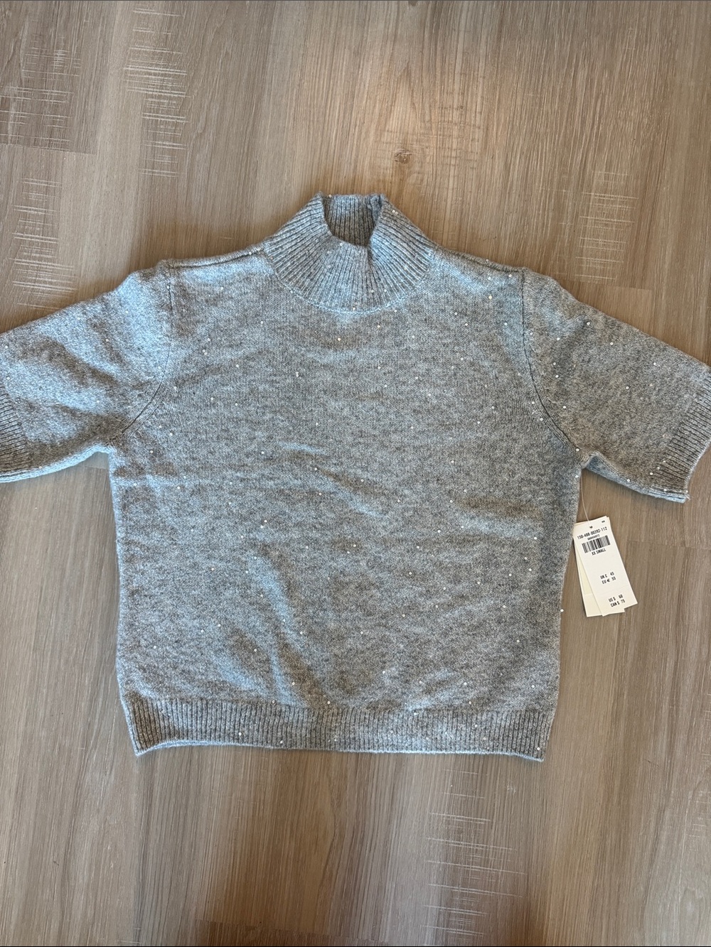 NWT Abercrombie & Fitch Gray Short-Sleeve Mock Neck Sweater Sparkles Size XXS